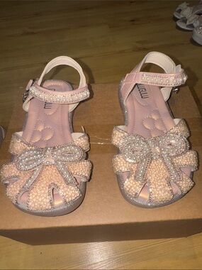 GuluGulu Pink Pearl Bow Girls Dress Sandals
